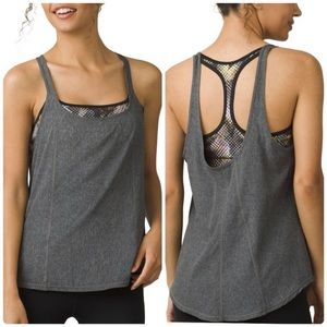 Prana Sway double-layered gray tank with built-in bra Size XS EUC